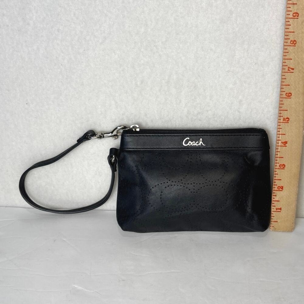 Coach Perforated Classic C-Signature Logo Leather Black Wristlet - Picture 3 of 6